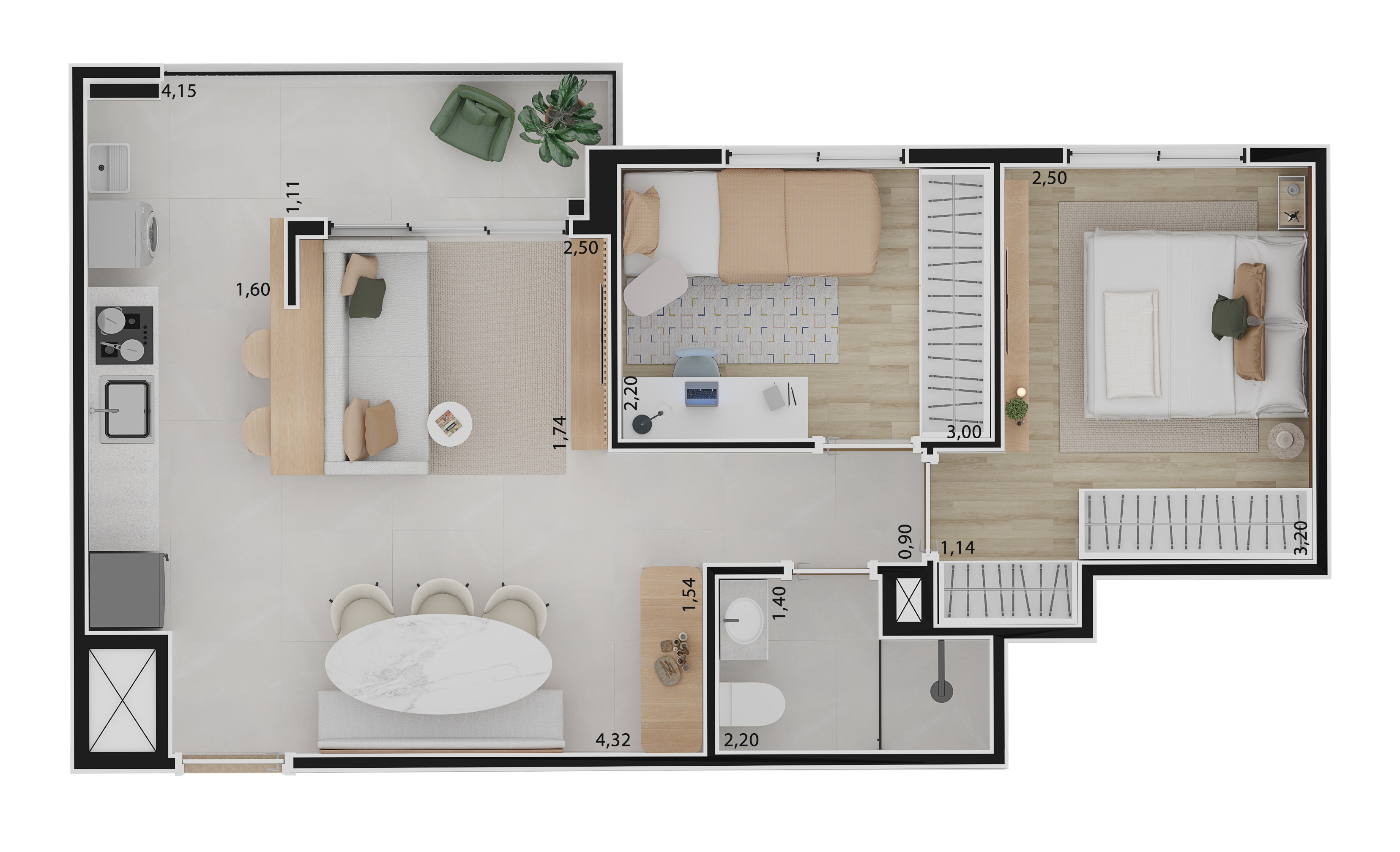 Planta humanizada 2D cotada · 50 m²